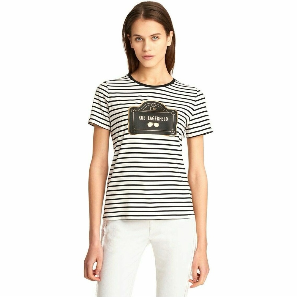 Karl Lagerfeld Paris Striped "Rue Lagerfeld" Tee size XS